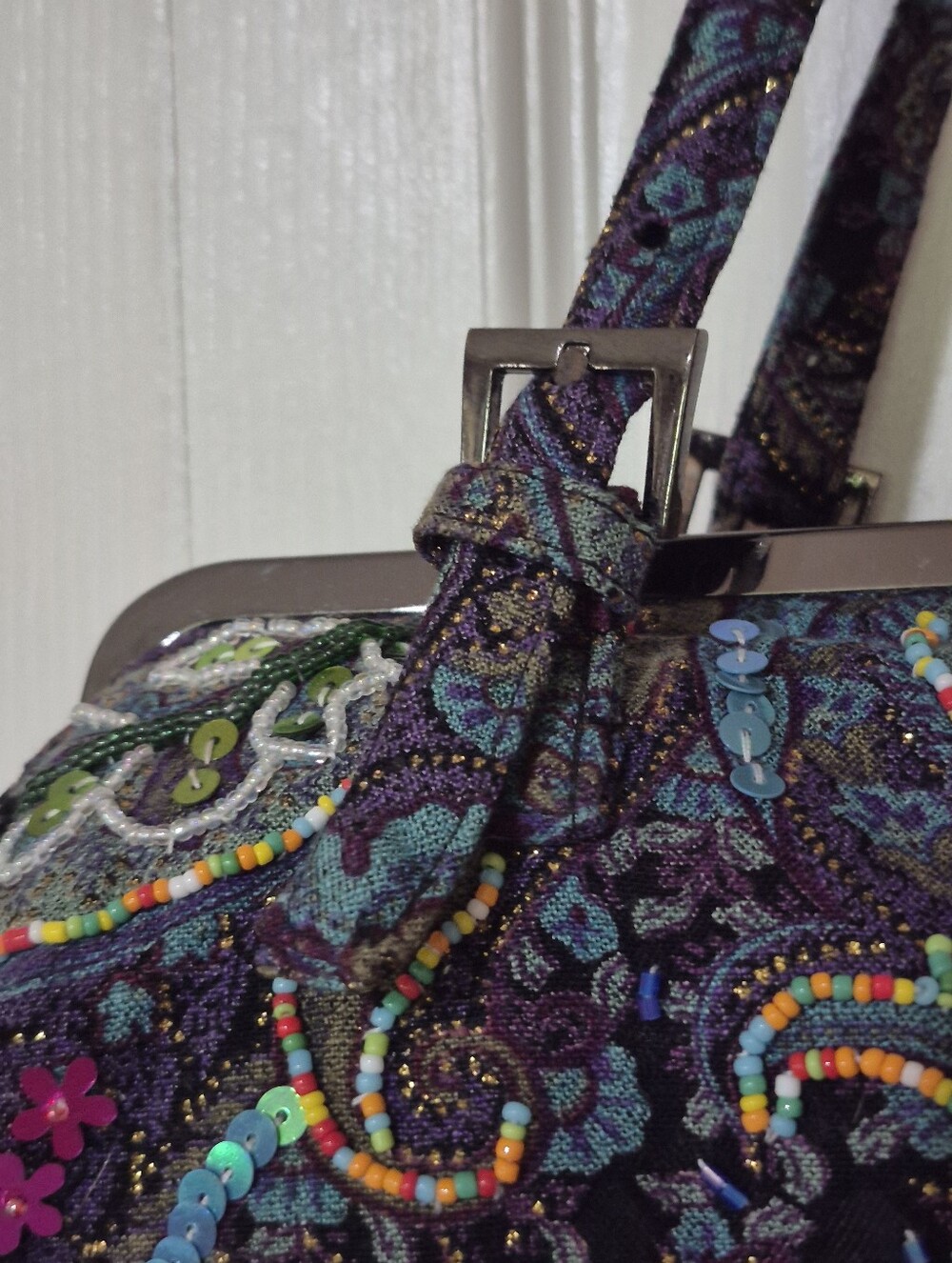 Paisley Purple Beaded And Sequined Kisslock Clasp Bag - Picture 6 of 13